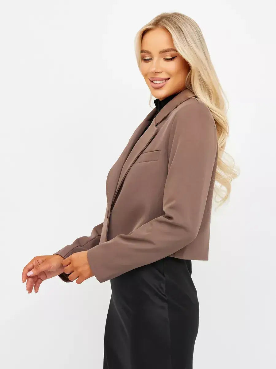 Mocha Blazer by Lauven, oversized cropped tailored blazer in rich brown, perfect for versatile styling.