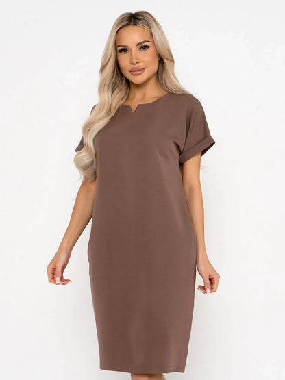 Mocha Frame short-sleeve mini dress in rich taupe, perfect for wedding guest dresses and summer events.