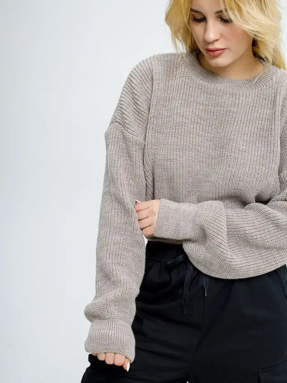 Mocha Pullover by Lauven, lightweight knit in soft coffee tone, perfect for everyday styling.