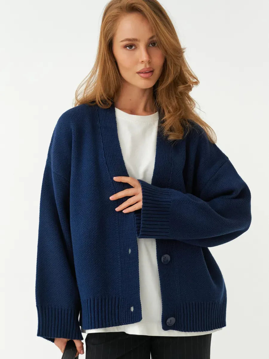 Navy Cardigan by Lauven – Cozy oversized knitwear with button closure, perfect for layering and stylish comfort.