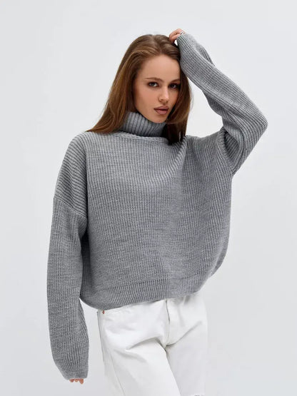Nimbus Pullover - Oversized light gray knit sweater by Lauven featuring a high neck for stylish comfort.