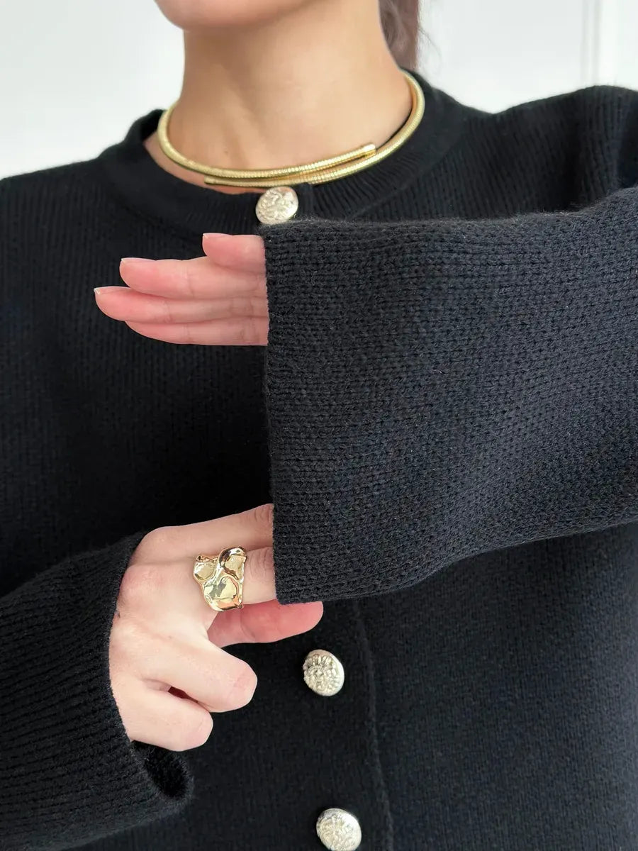 Noir Cardigan by Lauven featuring stylish cropped knitwear with elegant detailing, perfect for modern women.