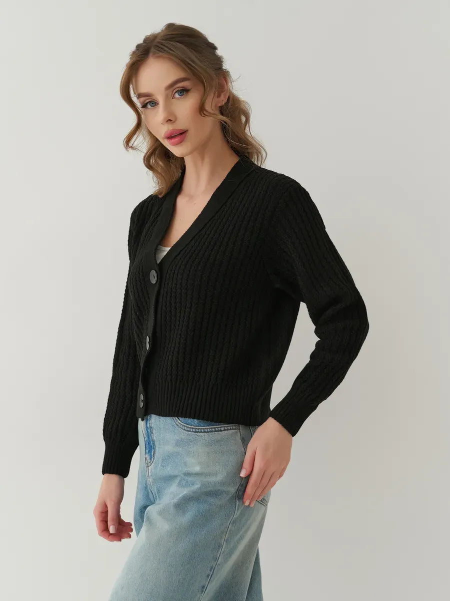 Noir Cardigan by Lauven - Oversized cropped black knitwear for a chic look.