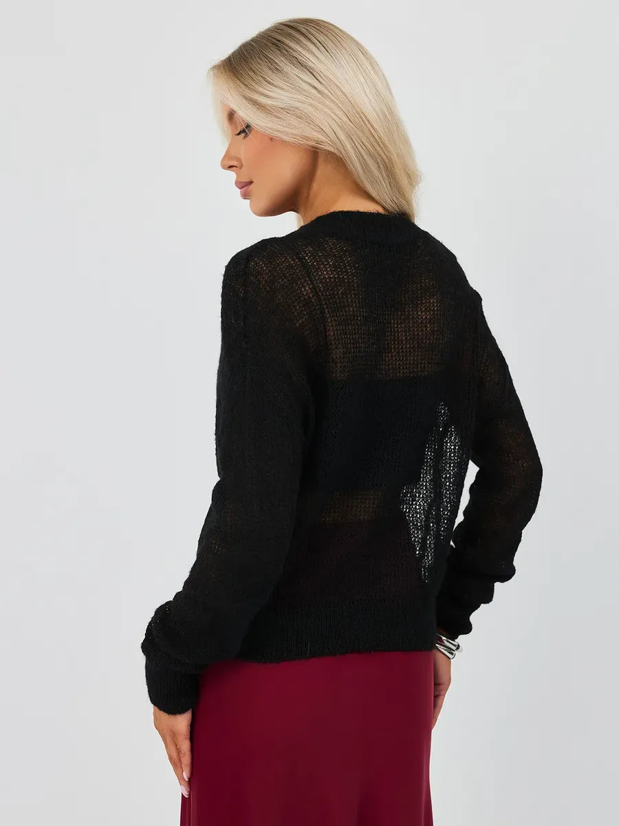 Noir Luxe Cardigan by Lauven, showcasing a stylish oversized mohair-blend knit in elegant black.