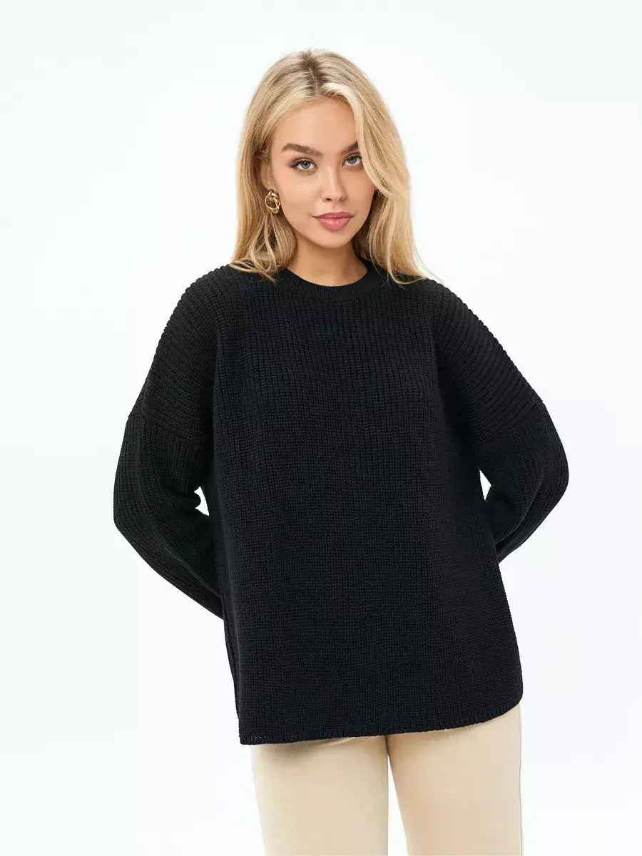 Noir Sweater by Lauven - Elegant oversized knit in classic black, perfect for women and girls.