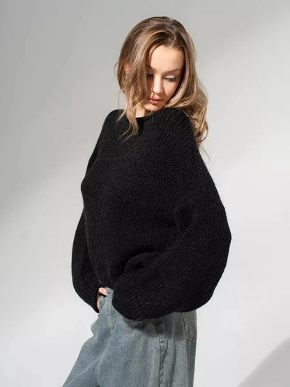 Noir Sweater by Lauven — Oversized off-shoulder knit in classic black, perfect for layering.