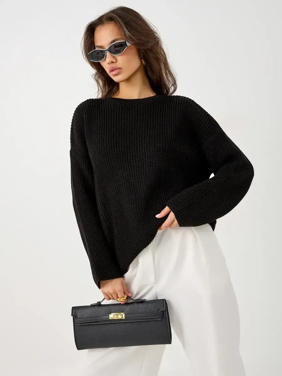 Nola Sweater by Lauven - oversized black knit with crew neck, perfect for a stylish and comfortable outfit.