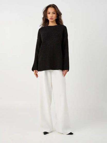 Nola Sweater by Lauven, oversized black knit pullover with crew neck, perfect for stylish comfort.