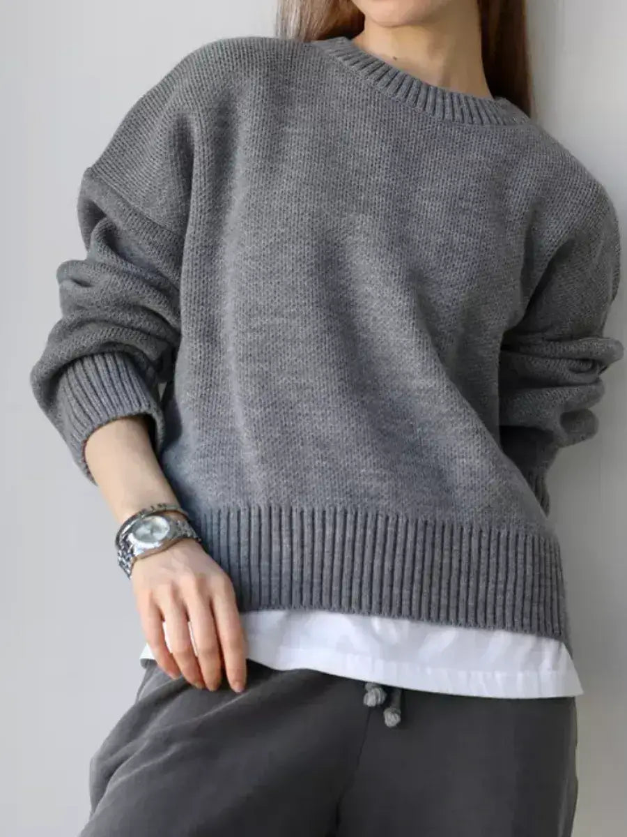 Nova Pullover by Lauven, oversized cropped women's sweater in chic silver-gray melange tone.