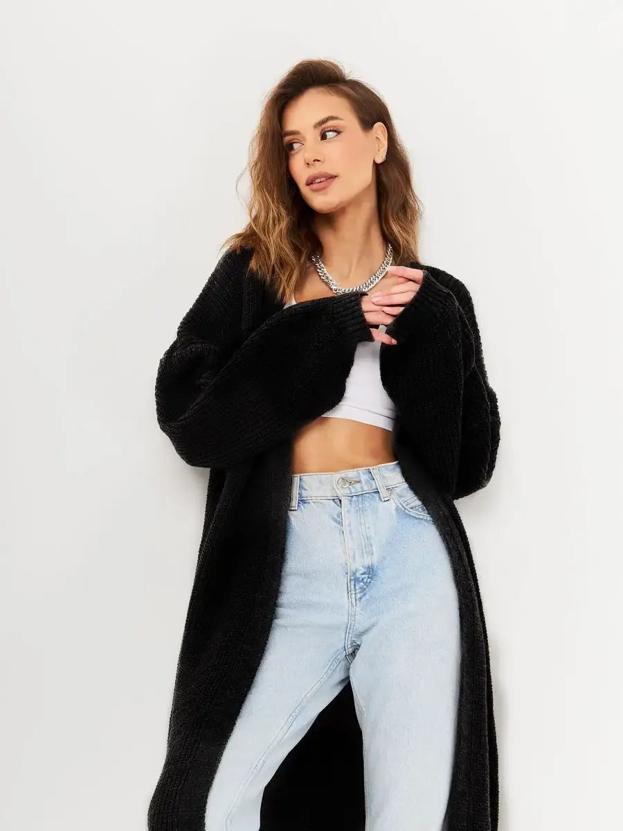 Onyx Cardigan by Lauven – Long oversized chunky knitwear, perfect for stylish women.