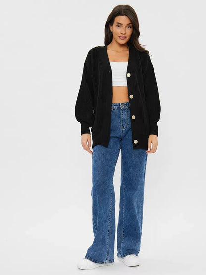 Onyx Cardigan by Lauven — Oversized wool blend knitwear in black for stylish comfort.