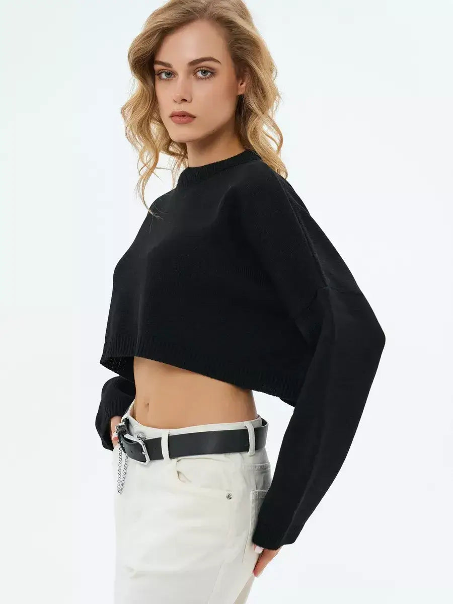 Onyx Sweater by Lauven — Cropped oversized knit in black, perfect for layering and modern fashion-forward looks.