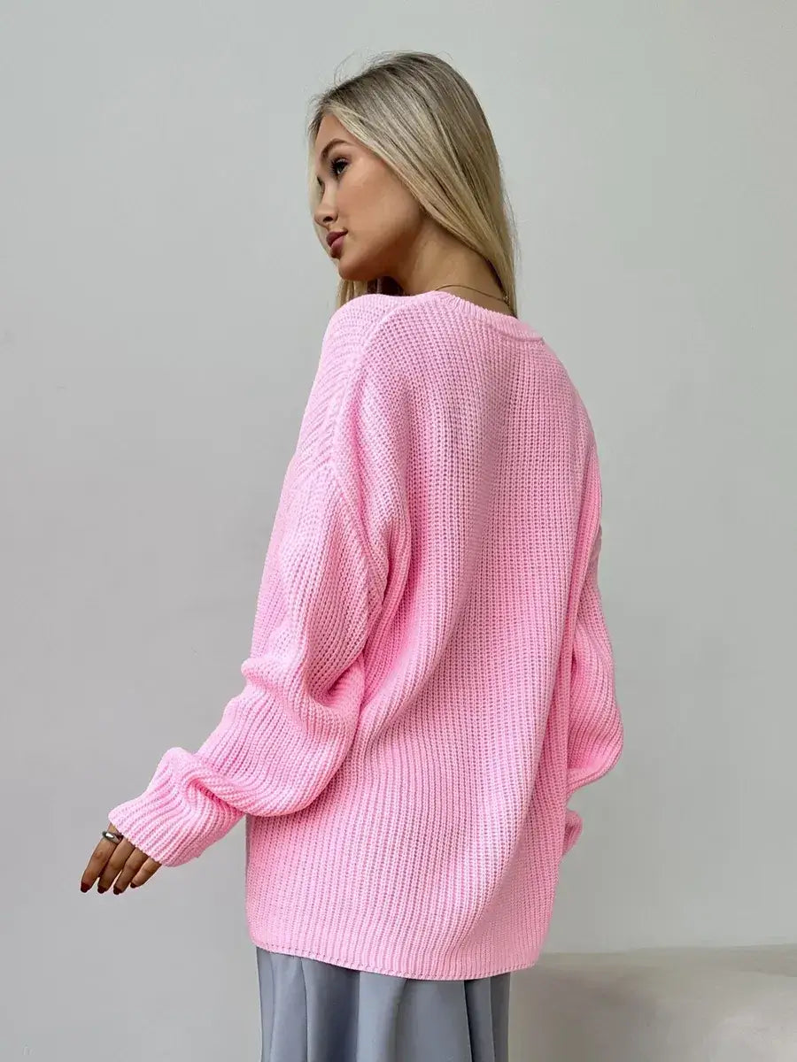 Oversized light pink Poppy Sweater by Lauven, featuring a relaxed fit and crew neck design.