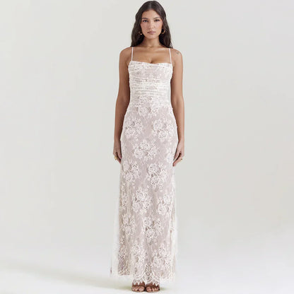 Elegant lace maxi dress for women, perfect for weddings, formal occasions, and summer events.