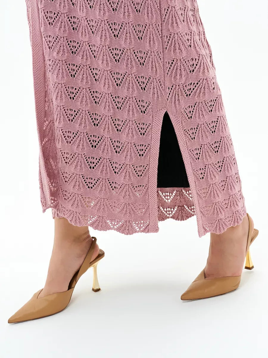 Rosemary Cardigan by Lauven featuring intricate lace patterns and a soft pink hue, perfect for summer layering.