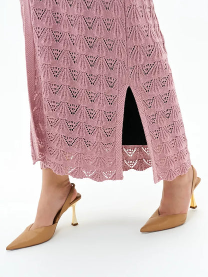 Rosemary Cardigan by Lauven featuring intricate lace patterns and a soft pink hue, perfect for summer layering.