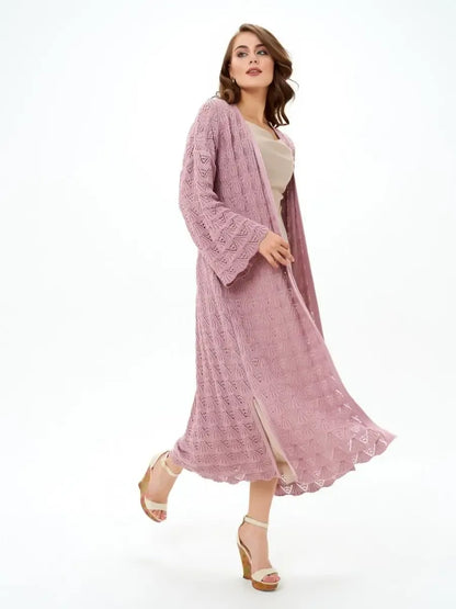 Rosemary Cardigan by Lauven, lightweight openwork summer cardigan in soft pink color, perfect for layering.