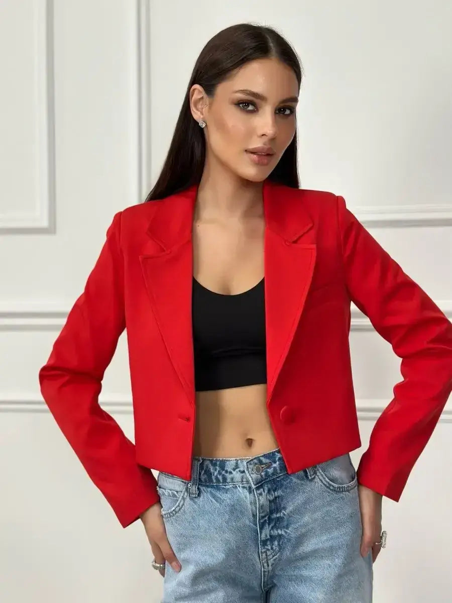 Ruby Blazer by Lauven - Cropped tailored red blazer for a vibrant and stylish look.
