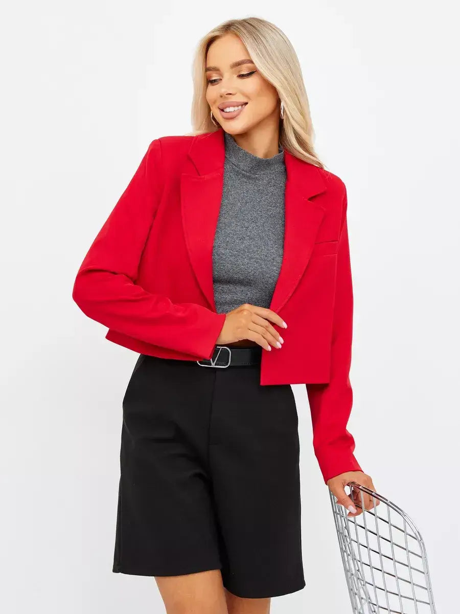 Ruby Blazer by Lauven, cropped classic tailored red blazer for versatile style and elegance.