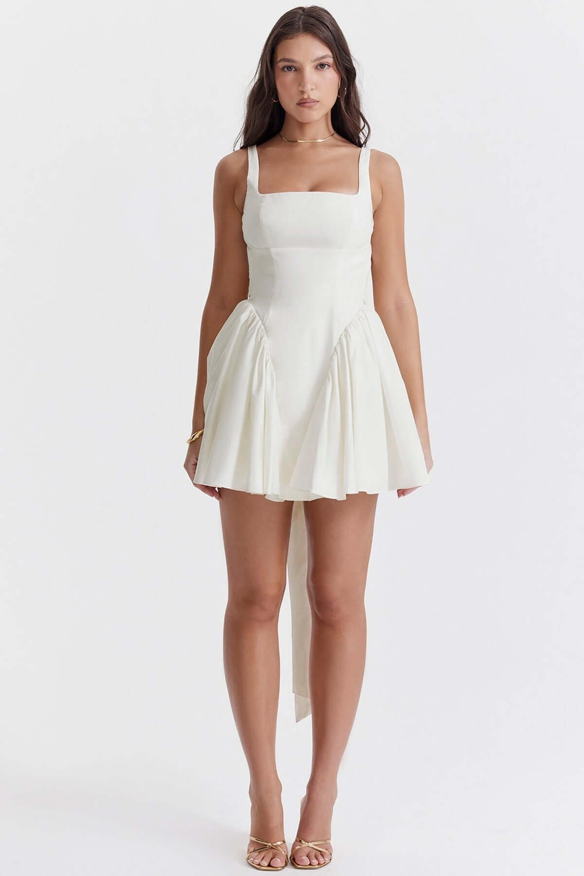 Sage Mini Dress for women with bow details, perfect for weddings, parties, and summer occasions.
