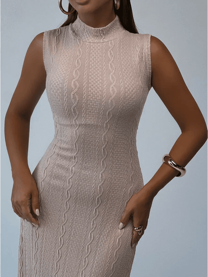 Sculpted Grace Maxi Dress featuring a sleek silhouette in breathable knit with a sculpted neckline, perfect for elegant occasions.