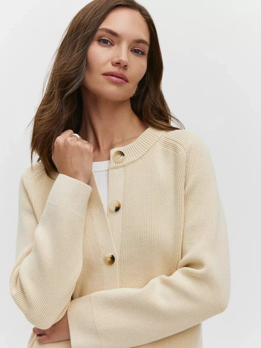 Sierra Cardigan by Lauven - Elegant cream button-up knit for timeless style and modern versatility.
