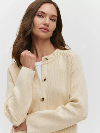 Sierra Cardigan by Lauven - Elegant cream button-up knit for timeless style and modern versatility.