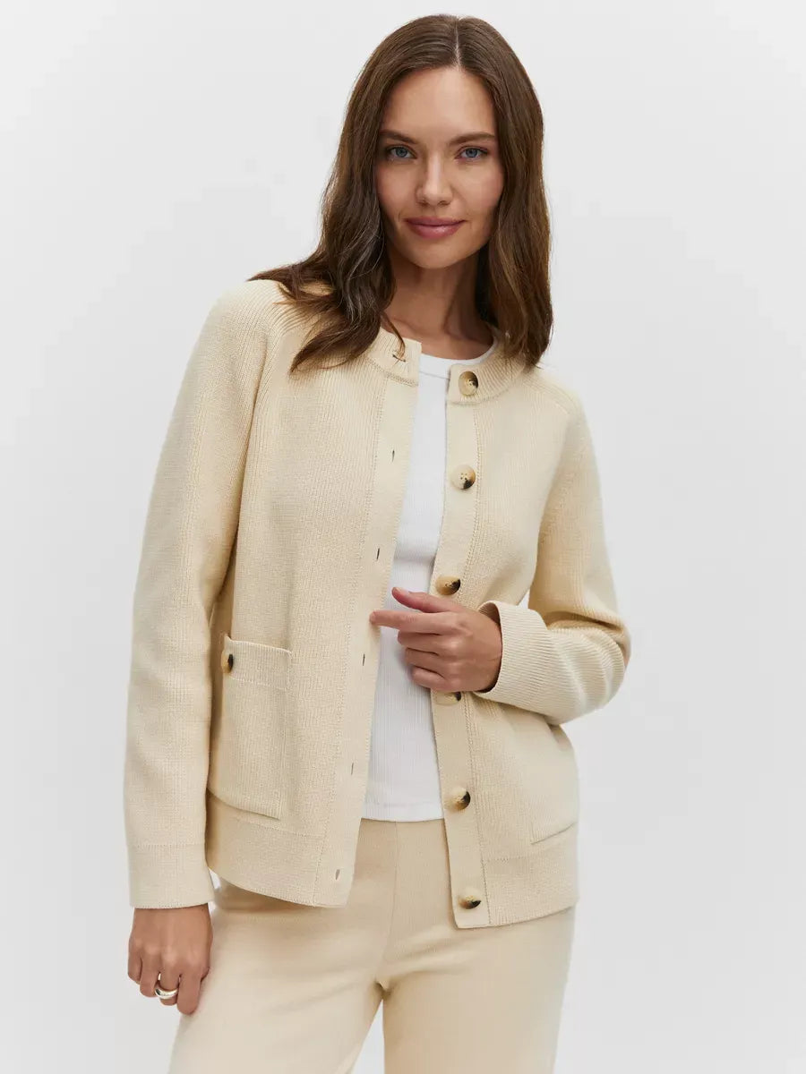 Sierra Cardigan by Lauven, elegant cream button-up knit for versatile wardrobe styling.