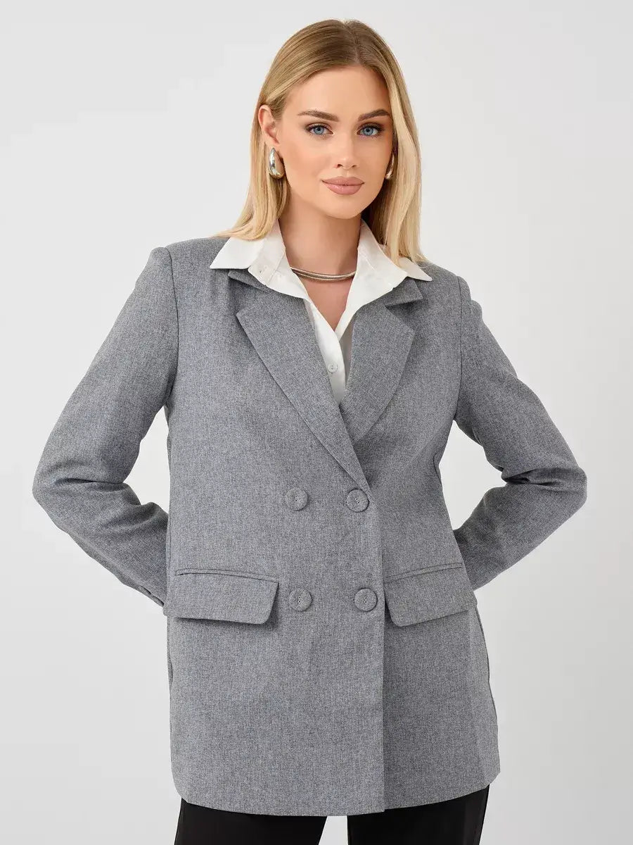 Silverstone Blazer by Lauven - Oversized double-breasted gray tailored jacket for women.