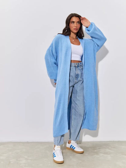 Skylar Cardigan by Lauven in light blue, oversized knit coat perfect for autumn layering.