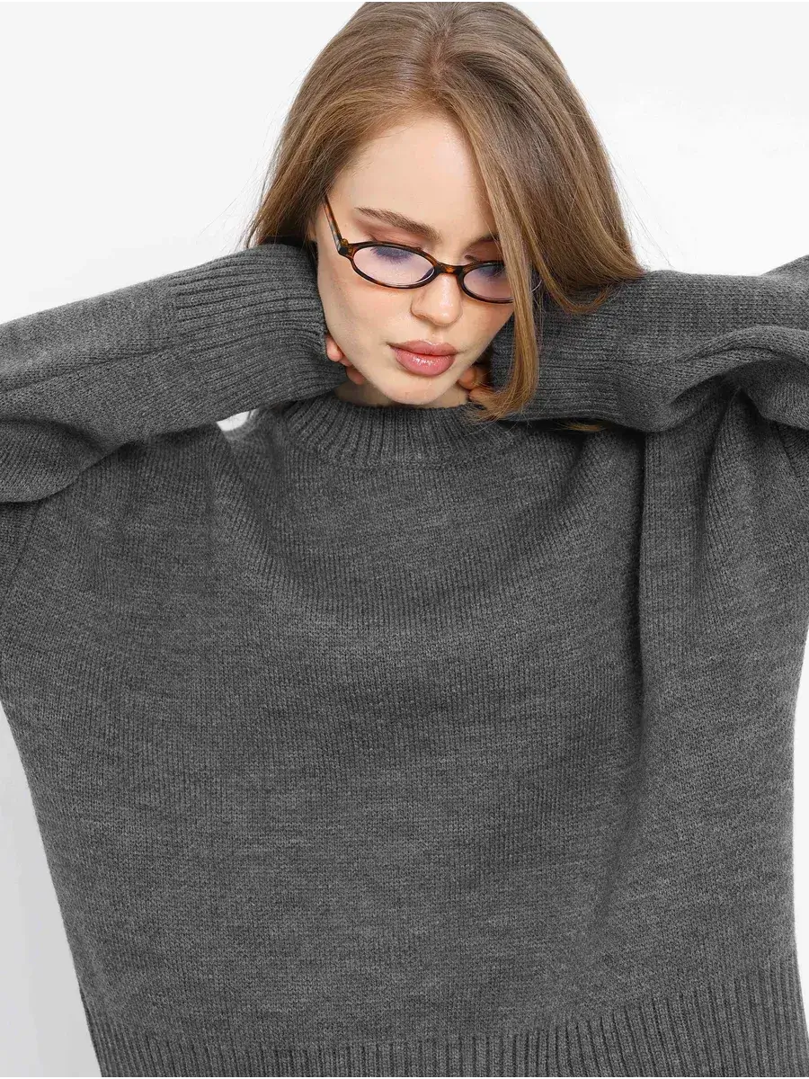 Slate Pullover by Lauven, an oversized cropped gray sweater perfect for casual layering.