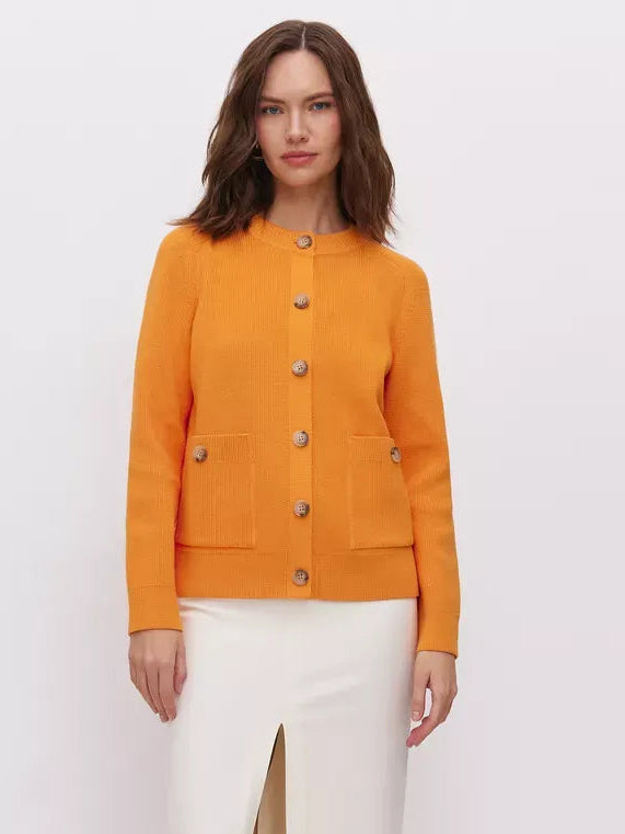 Solana Cardigan by Lauven - Vibrant button-up knit in bold orange featuring a clean silhouette and button-front closure.