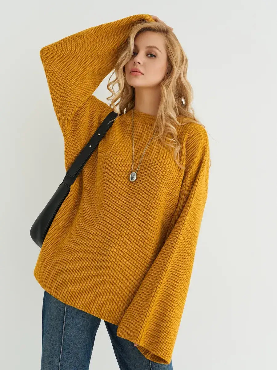 Solara Sweater by Lauven - Oversized knit in vibrant mustard yellow, perfect for adding energy to your wardrobe.