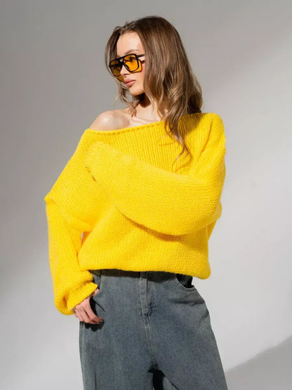 Solara Sweater by Lauven: Oversized knit in bright yellow, perfect for stylish fall and winter layering.