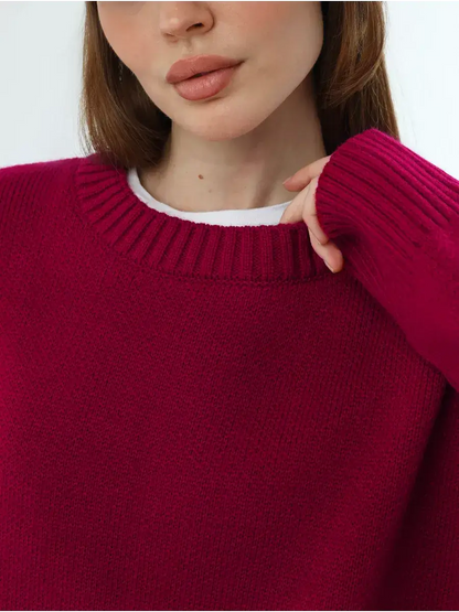 Vela Pullover by Lauven, oversized cropped women's sweater in rich burgundy, perfect for casual styling.