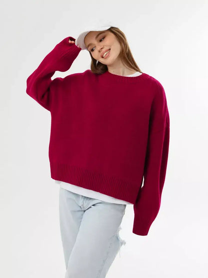 Vela Pullover by Lauven, oversized cropped women's sweater in rich burgundy hue, perfect for stylish casual outfits.