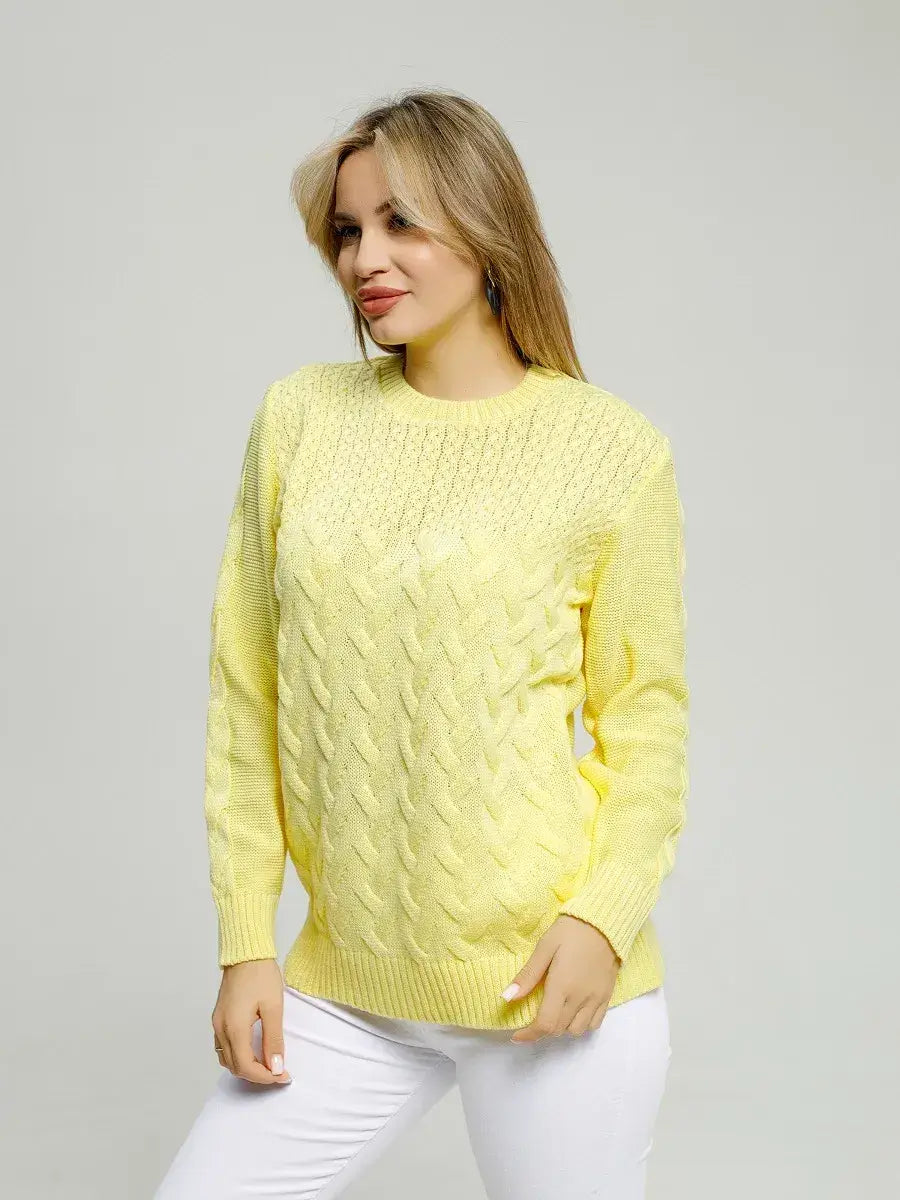 Lauven Vienna Sweater in soft knit yellow, embodying comfort and elegance for chic outfits.