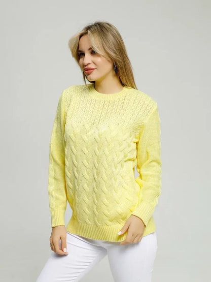 Lauven Vienna Sweater in soft knit yellow, embodying comfort and elegance for chic outfits.