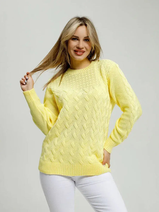 Vienna Sweater by Lauven, soft knit elegance in vibrant yellow, perfect for chic seasonal outfits.