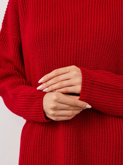 Viona Sweater by Lauven featuring oversized red knit texture and crew neck.